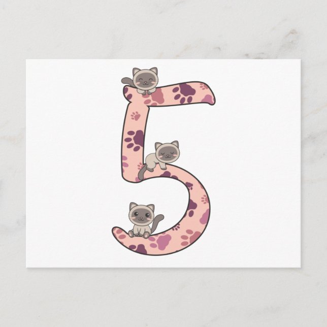 Carte postale pour les 5 ans de chat siamois pour  (Devant)