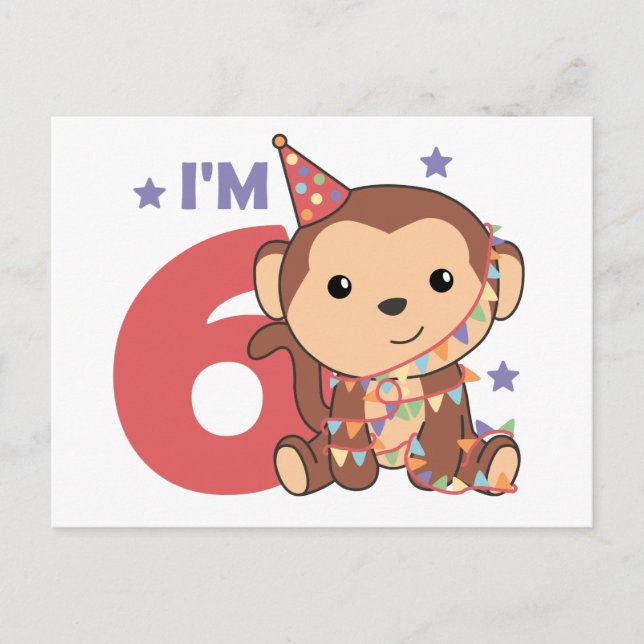 Carte postale pour les 6 ans d'enfants Monkey Sixi (Devant)