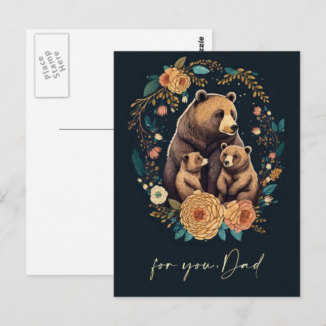 Carte Postale Pour papa sur la fête des pères mignonne ours Folk (Devant / Derrière)