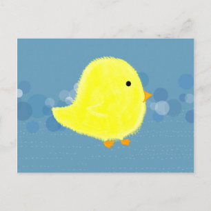 Carte postale Poussin Bébé Mignon avec Bulles Bleu