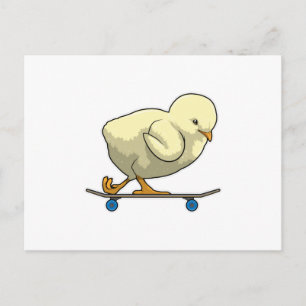 Carte Postale Poussin comme skater avec skateboard