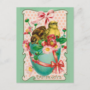 Carte Postale Poussins vintages avec Oeufs de Pâques Salutation 