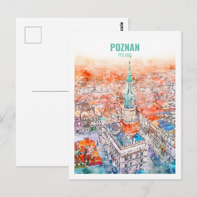 Carte Postale Poznan Pologne Fameux Voyage Aquarelle croquis (Devant / Derrière)