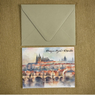 Carte Postale Prague République tchèque aquarelle Panorama