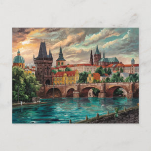 Carte Postale Prague, République Tchèque aquarelle peinture