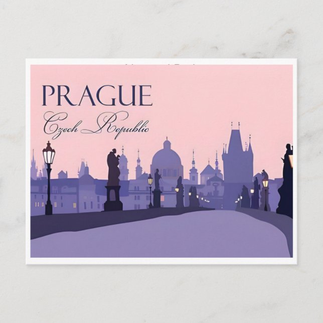 Carte Postale Prague République tchèque Voyage illustration Vint (Devant)