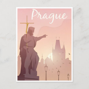 Carte Postale Prague République tchèque Voyage illustration Vint