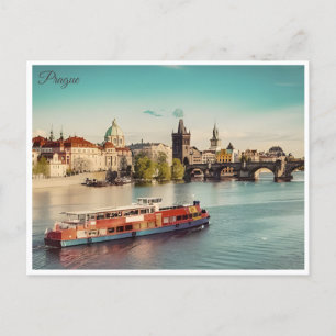 Carte Postale Prague République tchèque Voyage illustration Vint