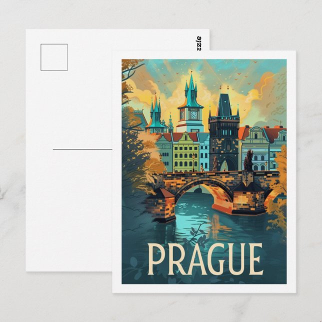 Carte Postale Prague Tchèque Vintage Lieu de Voyage célèbre (Devant / Derrière)