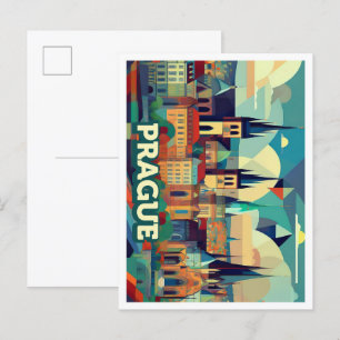 Carte Postale Prague Tchèque Voyage artistique coloré
