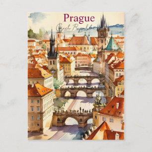 Carte Postale Prague Ville République Tchèque Art Voyage Vintage