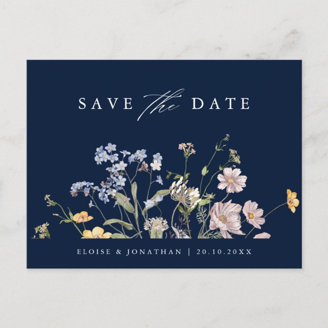 Carte Postale Prairie de fleurs sauvages de printemps bleu Enreg (Devant)