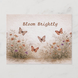 Carte Postale Prairie de Fleurs Sauvages Douces Papillons Aquare