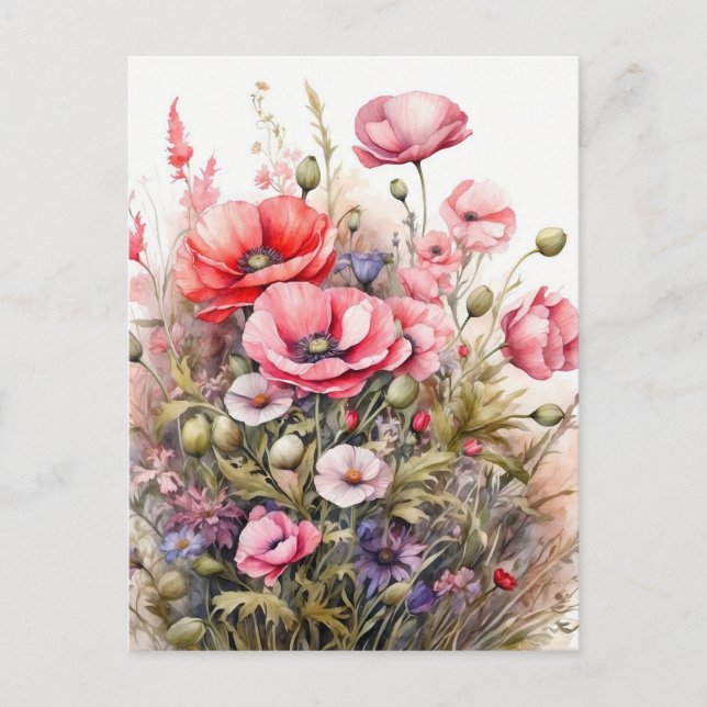 Carte Postale Prairie estivale de fleurs sauvages à l'aquarelle  (Devant)