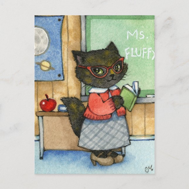 Carte Postale Premier jour de l'école - Mignonne enseignant Cat  (Devant)