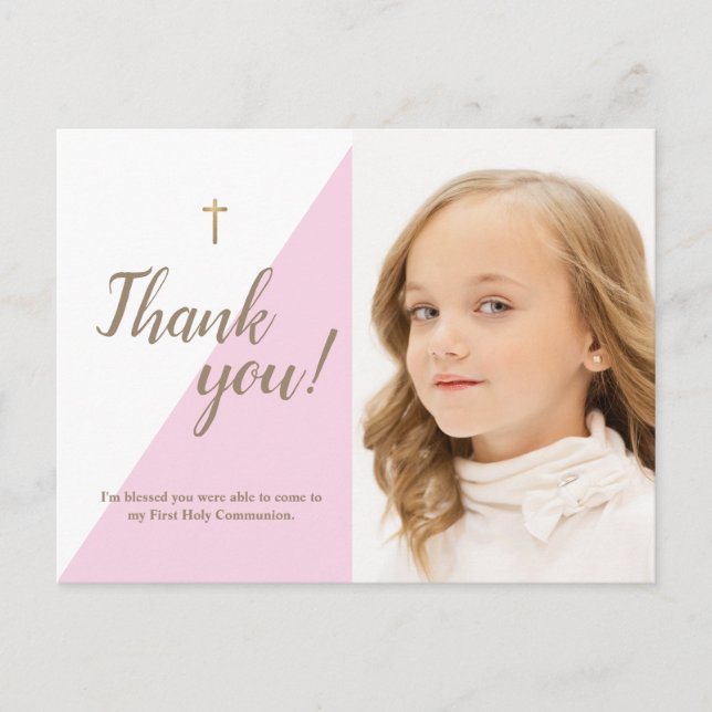 Carte Postale Premier Merci Communion Photo rose moderne (Devant)