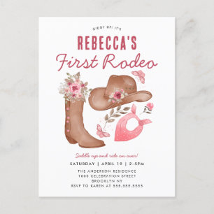 Carte Postale Premier Rodéo Mignonne Pays Cowgirl Rose 1er Anniv