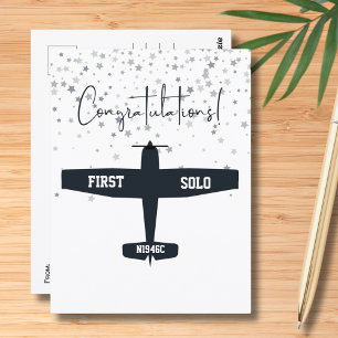 Carte Postale Premier vol solo en avion simple, aviation personn