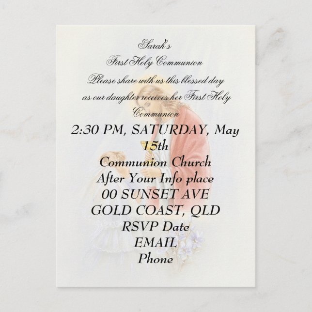 Carte Postale Première communion sainte pour fille (Devant)