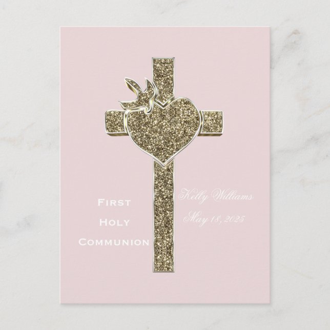 Carte Postale Première Croix de la Communion avec la colombe et  (Devant)