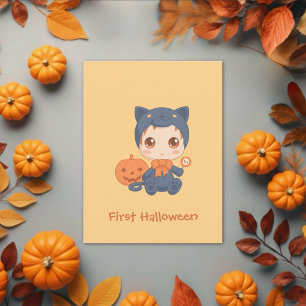 Carte Postale Première Halloween mignonne bébé noir costume de c