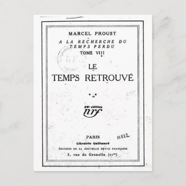 Carte postale : Première page du temps récupéré (Devant)