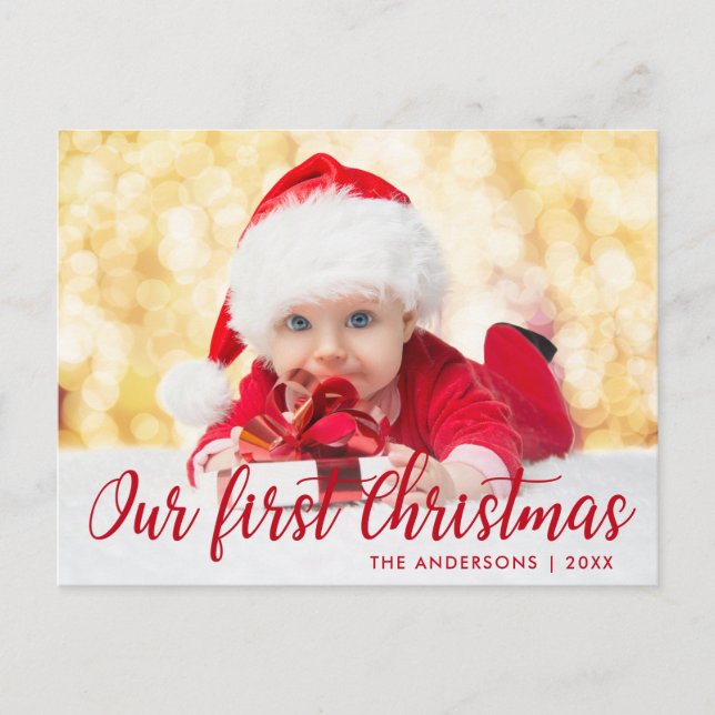 Carte Postale Première photo de Noël Red Script (Devant)