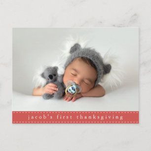 Carte Postale Première photo de ruban moderne de Thanksgiving po