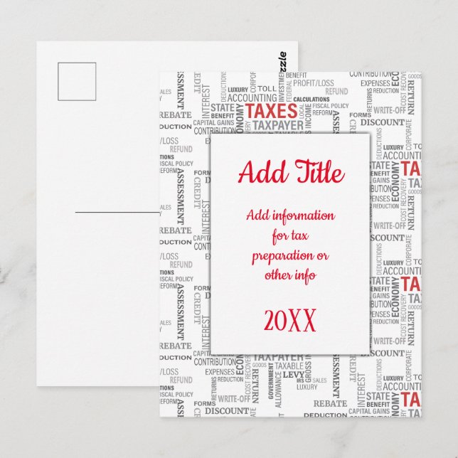 Carte Postale Préparation fiscale Budget quotidien (Devant / Derrière)