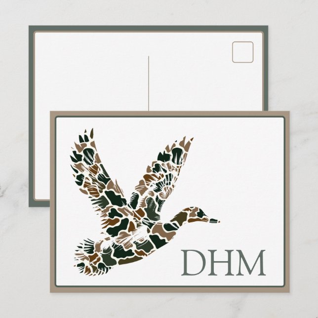 Carte Postale Preppy Camouflage Mallard Duck Monogram (Devant / Derrière)