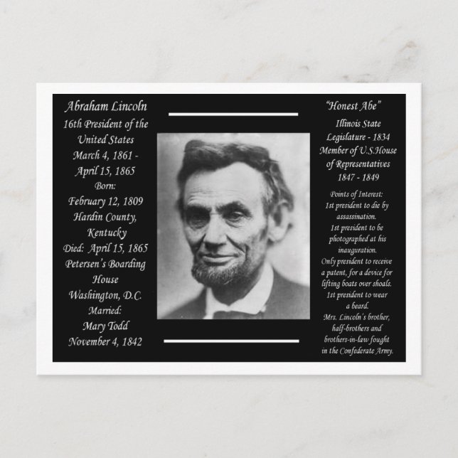 Carte Postale Président Abraham Lincoln (Devant)