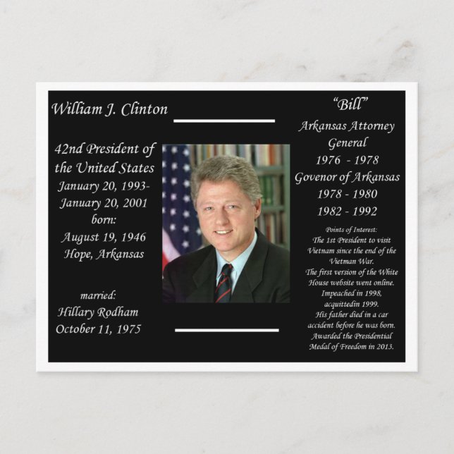 Carte Postale Président Bill Clinton (Devant)