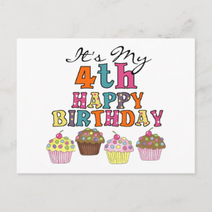 Carte Postale Pretty Cupcakes 4th Birthday Tshirts and Gifts