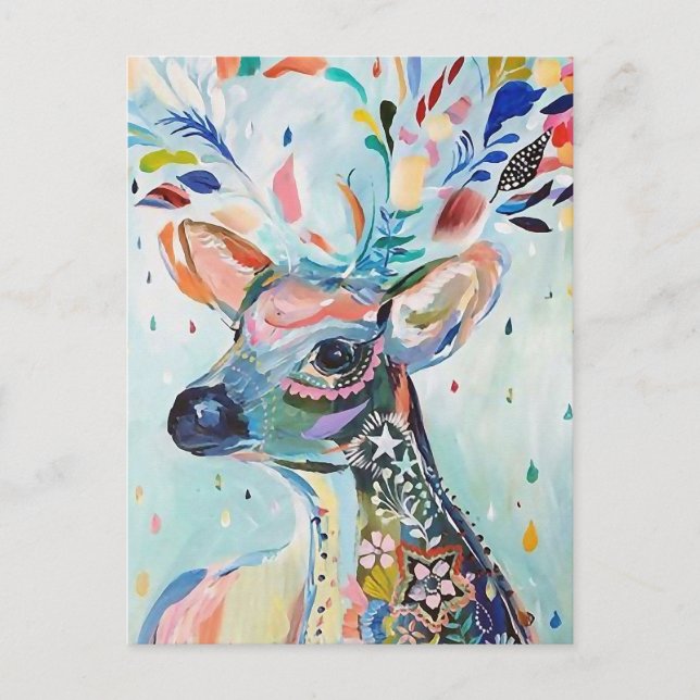 Carte Postale Pretty Modern Deer Art Flower Antler (Devant)