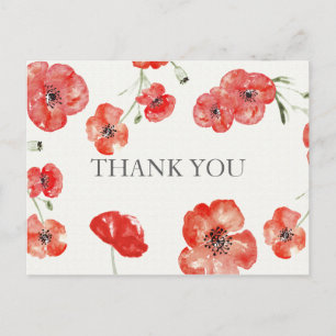 Carte Postale Pretty Red Poppies floral Merci notes