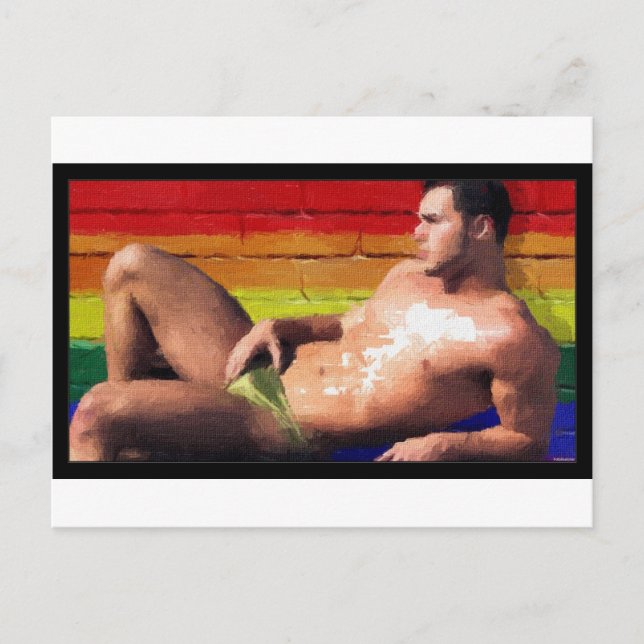 Carte Postale PRIDE Rooftop Hunk - peinture originale (Devant)