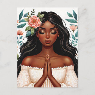 Carte Postale Prier Femme noire Floral Art Africain Américain