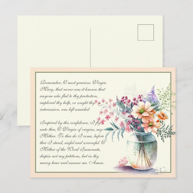 Carte Postale Prière de mémoire catholique à Vierge Marie (Devant / Derrière)