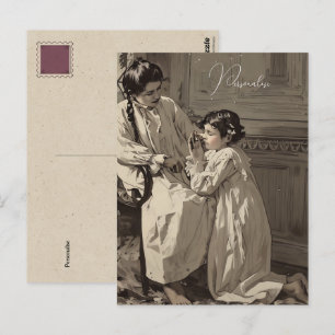 Carte Postale Prière des filles victoriennes au coucher vintage 