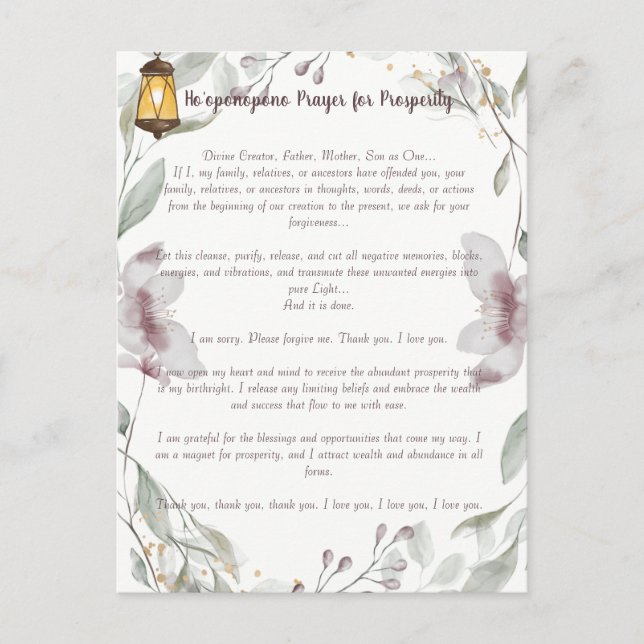 Carte Postale Prière Ho'oponopono pour la prospérité (Devant)