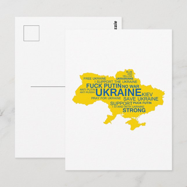 Carte Postale Priez pour l'Ukraine | Je soutiens l'Ukraine | For (Devant / Derrière)