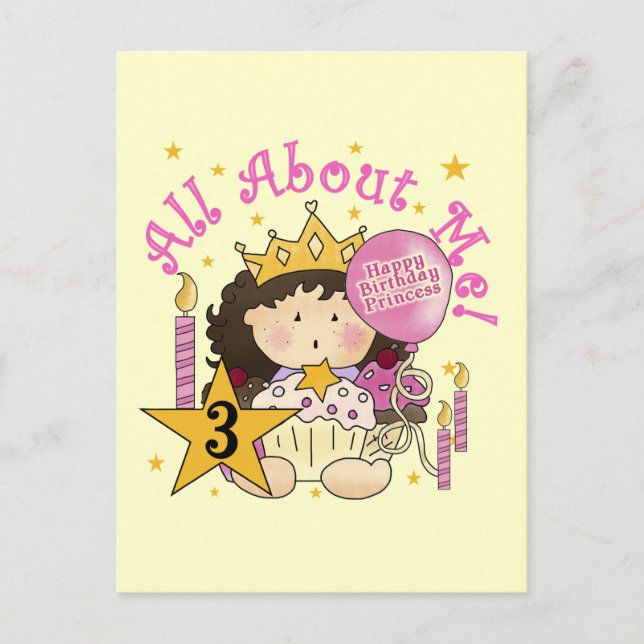 Carte Postale Princess All About Me 3e Anniversaire Tshirts (Devant)