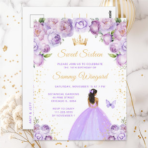 Carte Postale Princesse à la peau foncée et au rose violet clair