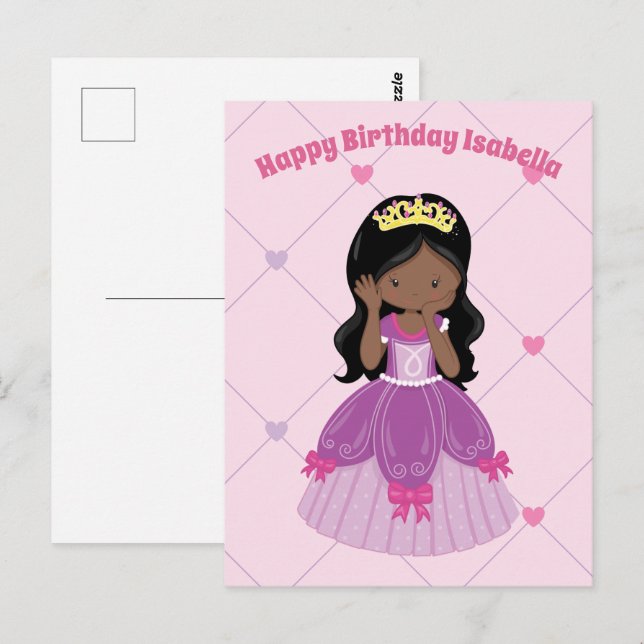 Carte Postale Princesse Afro-Américaine Fille Anniversaire Perso (Devant / Derrière)