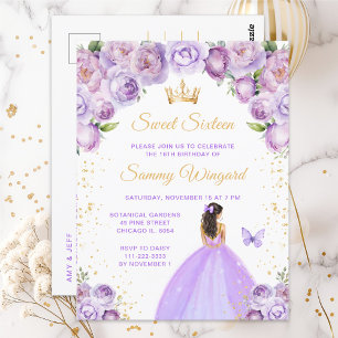 Carte Postale Princesse aux Cheveux Brun Clair Rose Sweet Seize