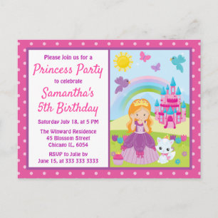 Carte Postale Princesse aux cheveux roux & Château & Anniversair