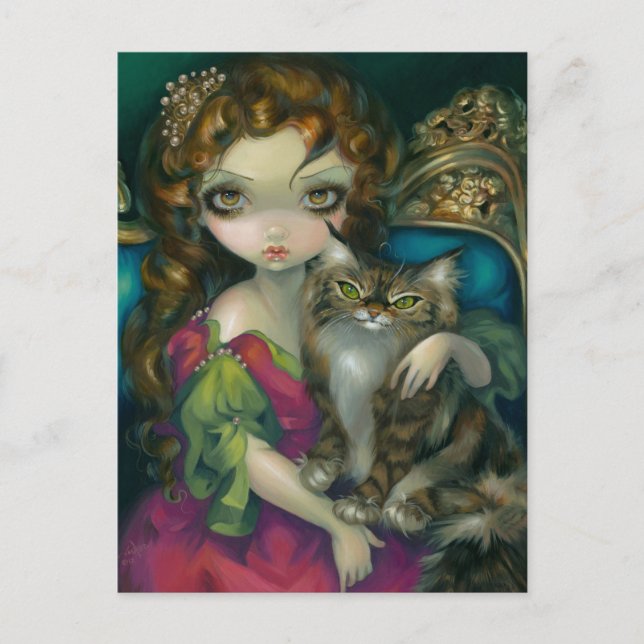 Carte postale "Princesse avec chat en coton Maine" (Devant)