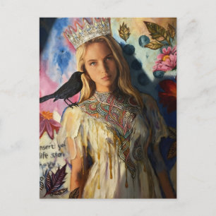 Carte Postale Princesse avec un oiseau noir