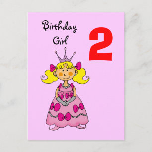 Carte Postale princesse de 2 ans (cheveux blonds)