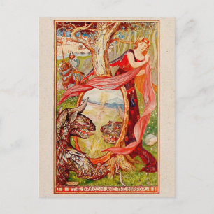 Carte Postale Princesse et Dragon Illustré